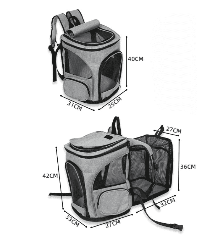 size of Gray pet backpack carrier