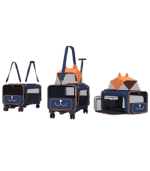 blue+orange pet carrier with wheels
