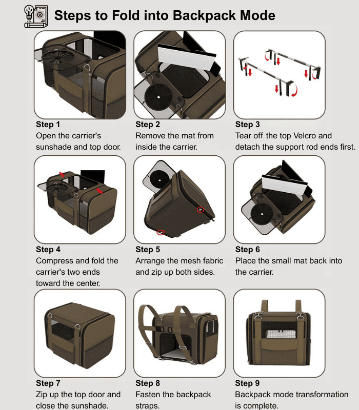 Fold into Backpack Mode of pet travel carrier