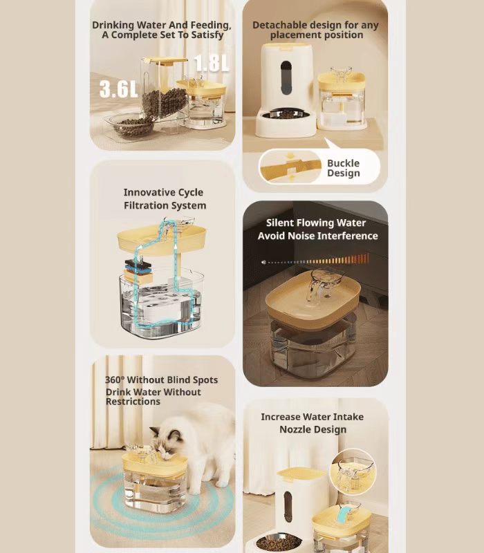 gravity pet feeder and water dispenser set