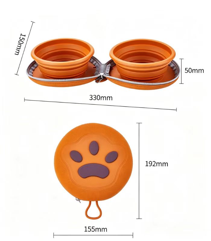 Foldable 2-in-1 pet travel bowl set